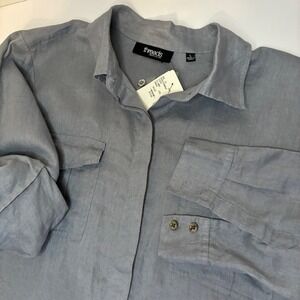 Threads Saks Off Fifth Avenue Linen Shirt NWT Button Women Size L Slate Gray